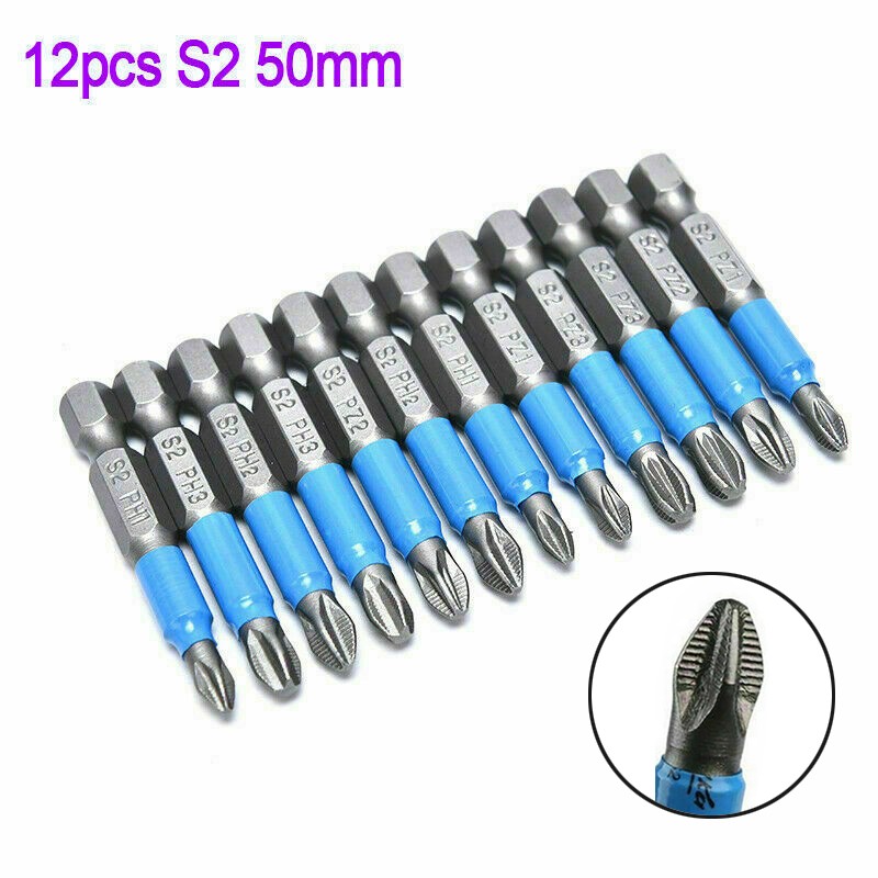 12Pcs Non-slip Screwdriver Bit Set Electric-Impact PH1/PH2/PH3/PZ1/PZ2/PZ3 gallery