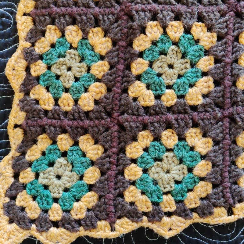 Handmade Granny Square Afghan Throw Crochet Brown Green Orange 52 x 43 Y2K 90s gallery