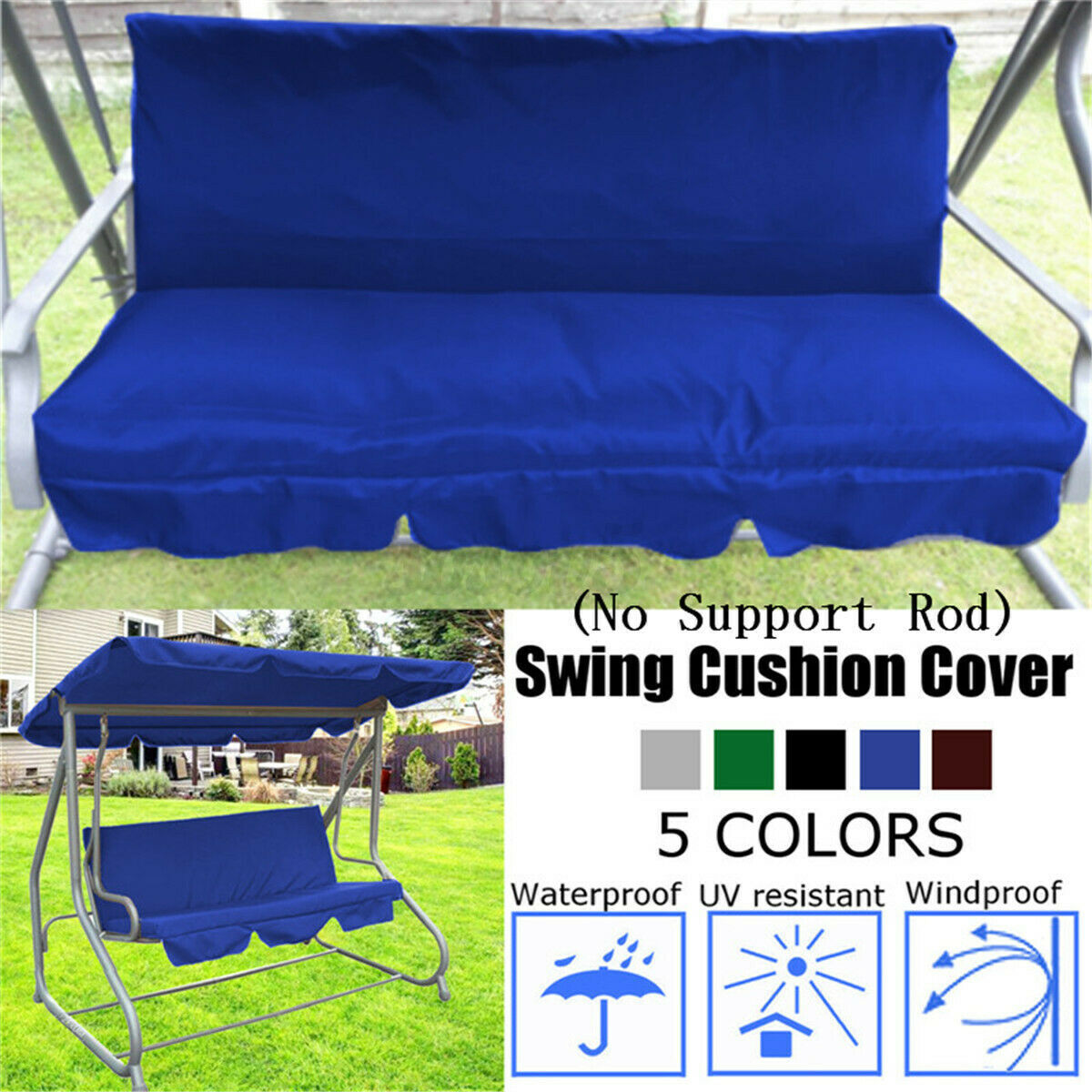 190T Replacement Swing Seat Cover Garden Chair Hammock Cushion 3 Seater Pad gallery