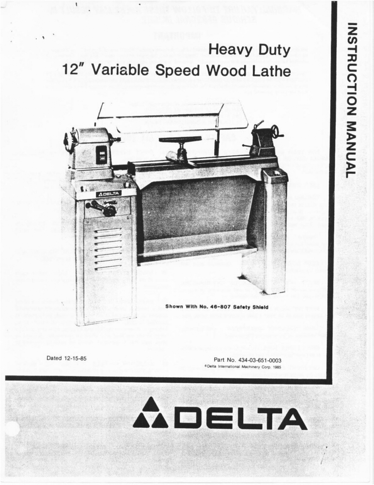 Delta Rockwell Model 46-412 12" Variable Speed Wood Lathe Instructions gallery