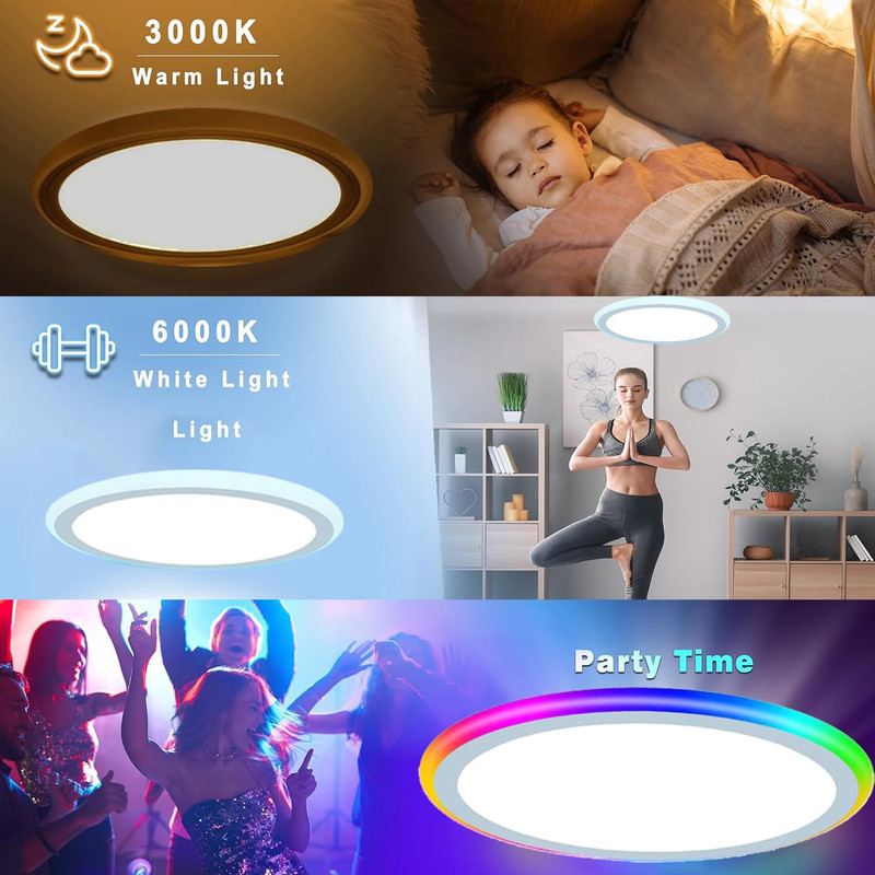 2Pack 13" RGB Dimmable LED Ceiling Light with Remote - 34W, 3400LM, Color Change gallery