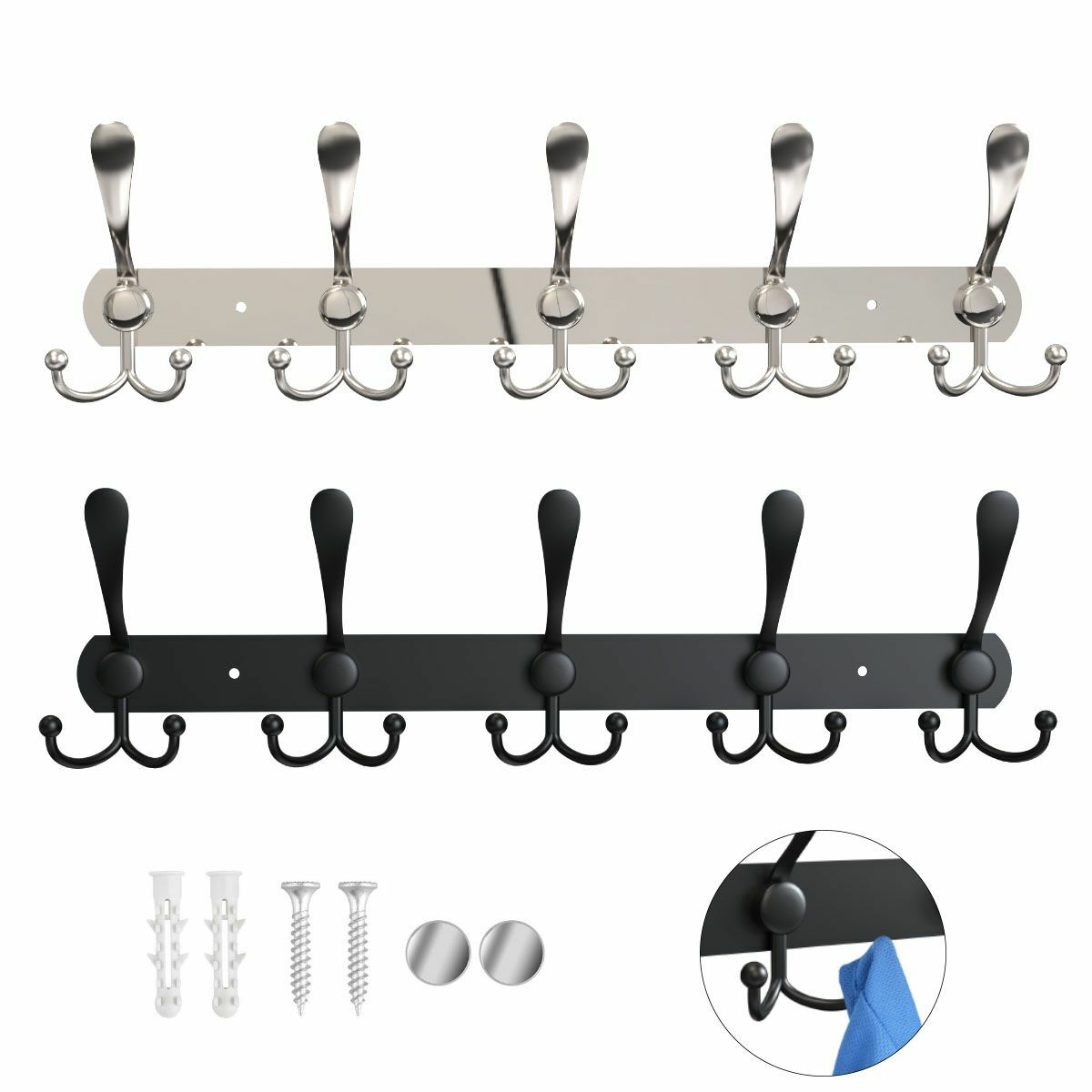 15 Hooks Stainless Steel Coat Robe Hat Clothes Wall Mount Hanger Towel Rack US gallery