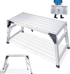 Adjustable Work Platform 39.4×18.5″ Portable Folding AL Step Ladder Scaffolding