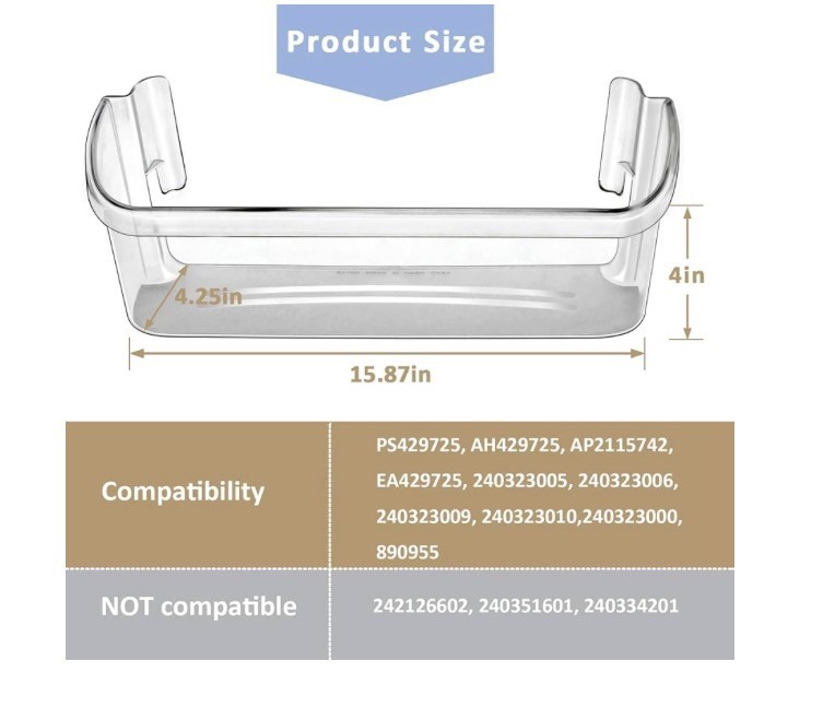 Door Bin Shelf Clear Compatible with Frigidaire Refrigerator 240323002 240323001 gallery