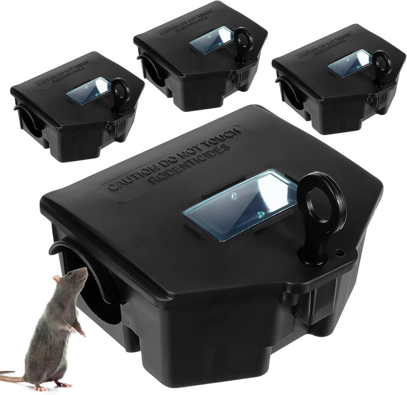 4 Pack Mouse Rat Bait Boxes w/ Lock Key Winter Pest Control for Home Garage Barn gallery