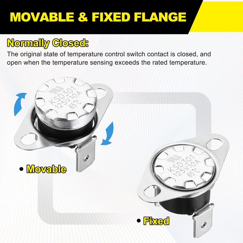 2Pcs KSD301 Snap Disc Temperature Switch, 40°C/104°F 10A for Oven , NC gallery
