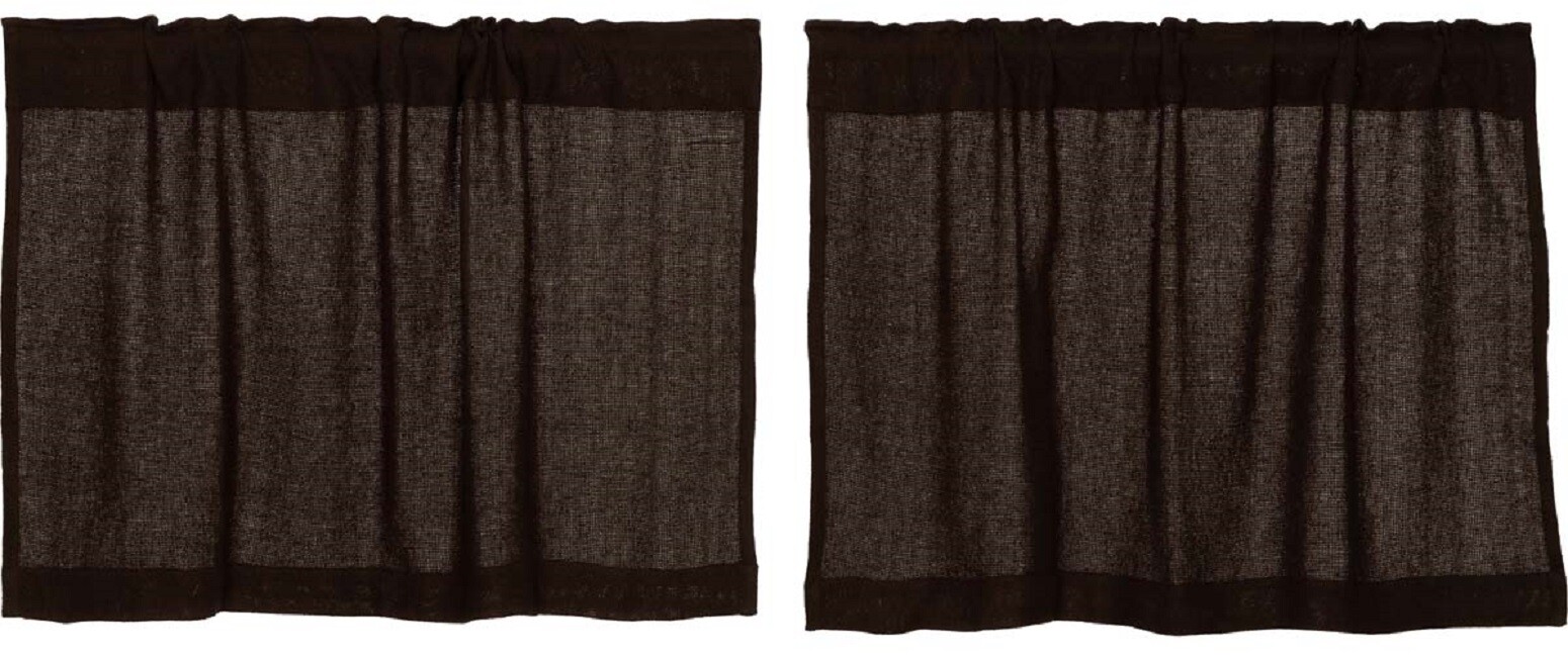 Burlap Chocolate Brown 100% Cotton Cafe Curtains Country Window Tier Set 24" L gallery