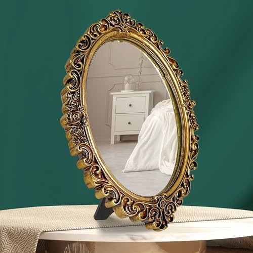 Small Oval Mirror for Table - Gold Vintage Mirror for Tabletop and Wall gallery