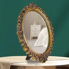 Small Oval Mirror for Table – Gold Vintage Mirror for Tabletop and Wall