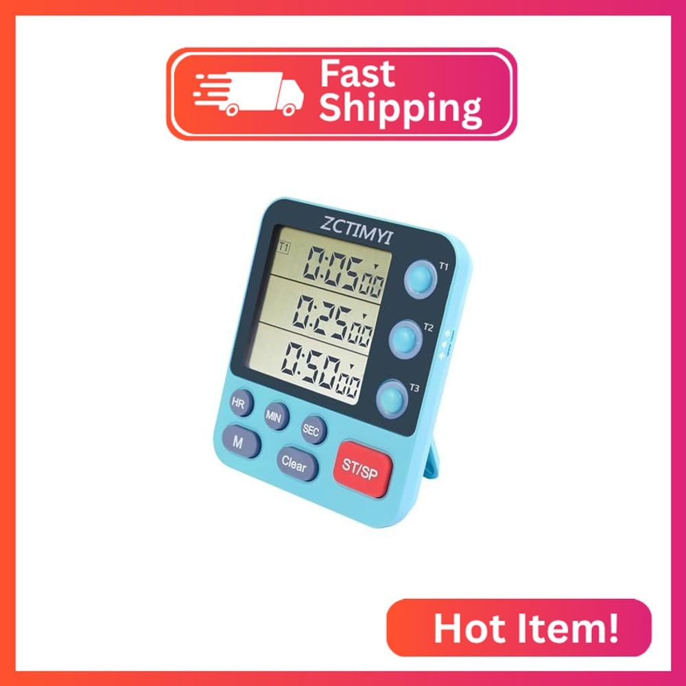 Dual Digital Timer for Kitchen Cooking, 3 Channels Count Down/Up Triple Timer fo gallery