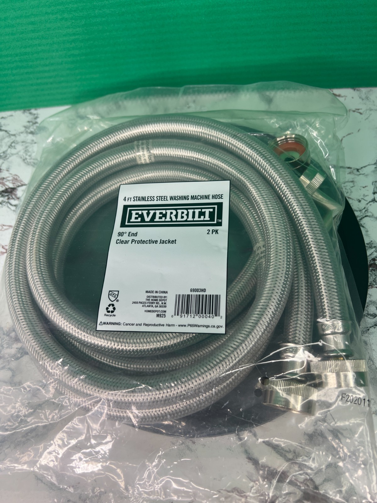 Everbilt 4 ft. Stainless Steel Washing Machine Connector Hoses (2-Pack)- 90* End gallery