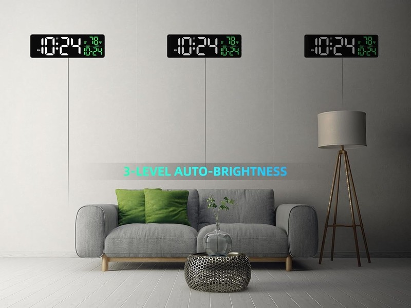 Large LED Digital Wall Clock with Date Temperature Auto Brightness Auto DST for gallery