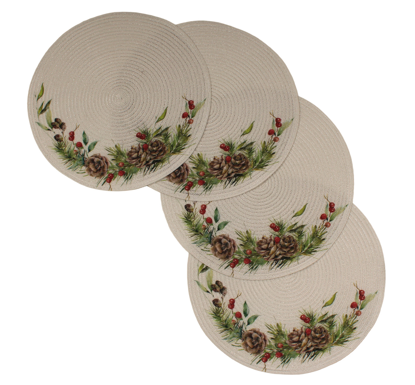 Christmas Printed Woven Non-Slip Table Placemats 15 Inches Round Set Of 4 gallery
