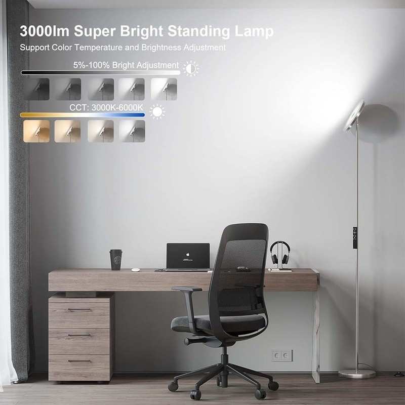 Super Bright Dimmable LED Floor Lamp W/ Remote Control Rotatable Head Heavy Base gallery