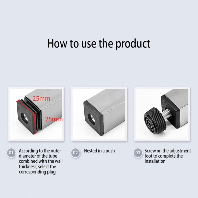 Square Tube Inserts End Caps Adjustable Table Foot Furniture Leveling Feet M6 M8 gallery
