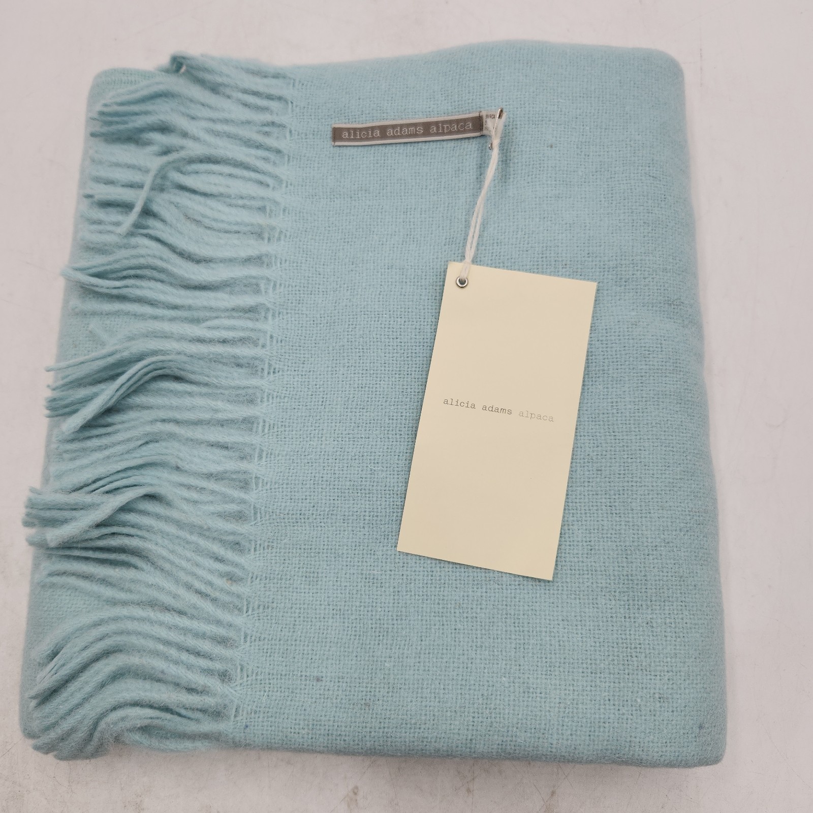 NEW Alicia Adams Alpaca Wool Blend Throw Blanket Aqua 51" x 71". gallery