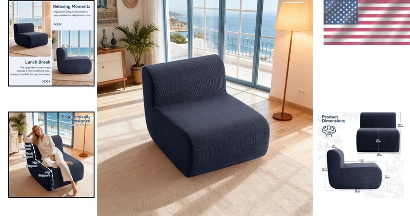 Boneless Design 26" Single Armless Couch - Stylish Dark Blue Sofa for Any Room gallery