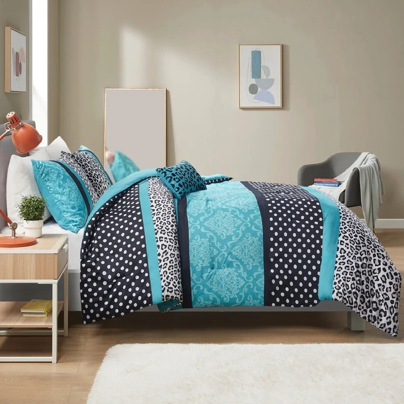 Comforter Set King Black Blue White Strip Animal Print For Teen 4 Piece Bedding gallery