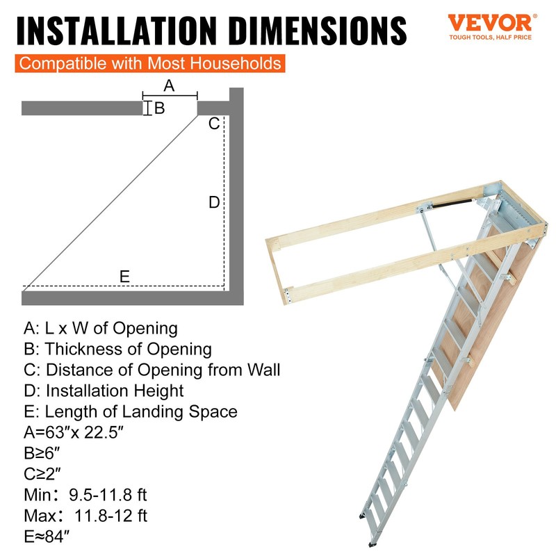 Folding Attic Ladder Aluminum Adjustable Portable Loft Stairs Ceiling gallery