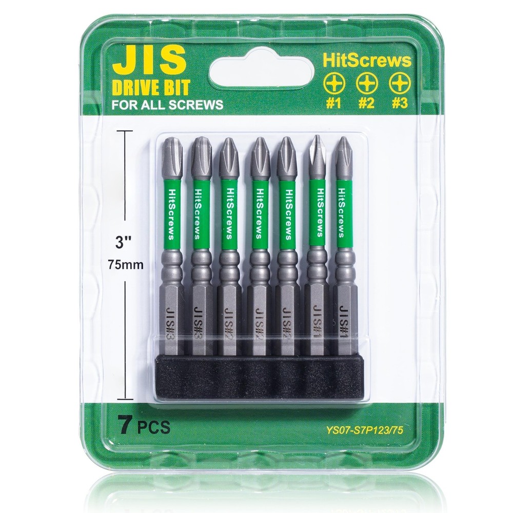 7pcs JIS Screwdriver Bit Set 3" / 75mm Impact Ready Japanese Cross Point Bi...