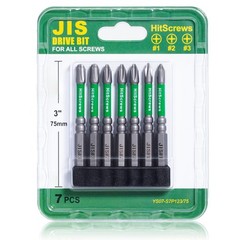7pcs JIS Screwdriver Bit Set 3″ / 75mm Impact Ready Japanese Cross Point Bi…