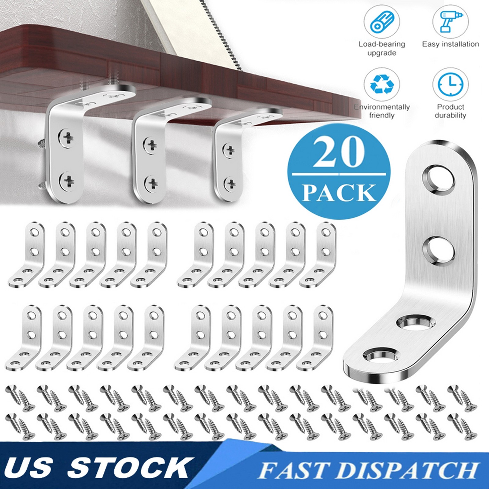 20 Pcs 1.5" inch "L" Steel Corner Braces w/ Screws Pack LOT Right Angle Bracket gallery
