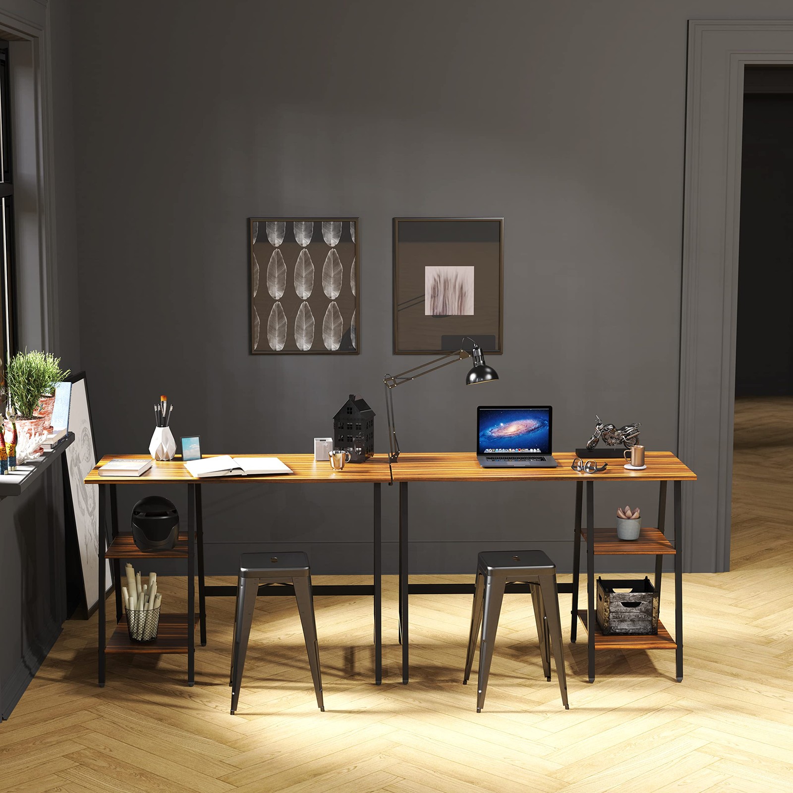 Shw 43-Inch Home Office Trestle Computer Desk Open Storage Shelves Walnut gallery