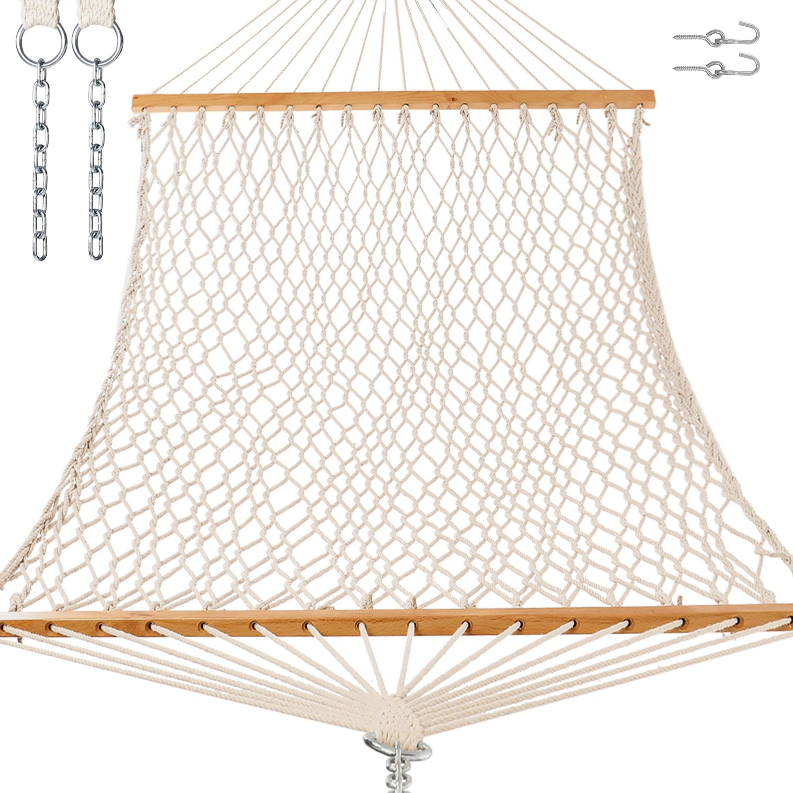 Double Hammock 12ft 450lb Capacity Cotton Rope Natural Beige GAFETE Hammocks gallery
