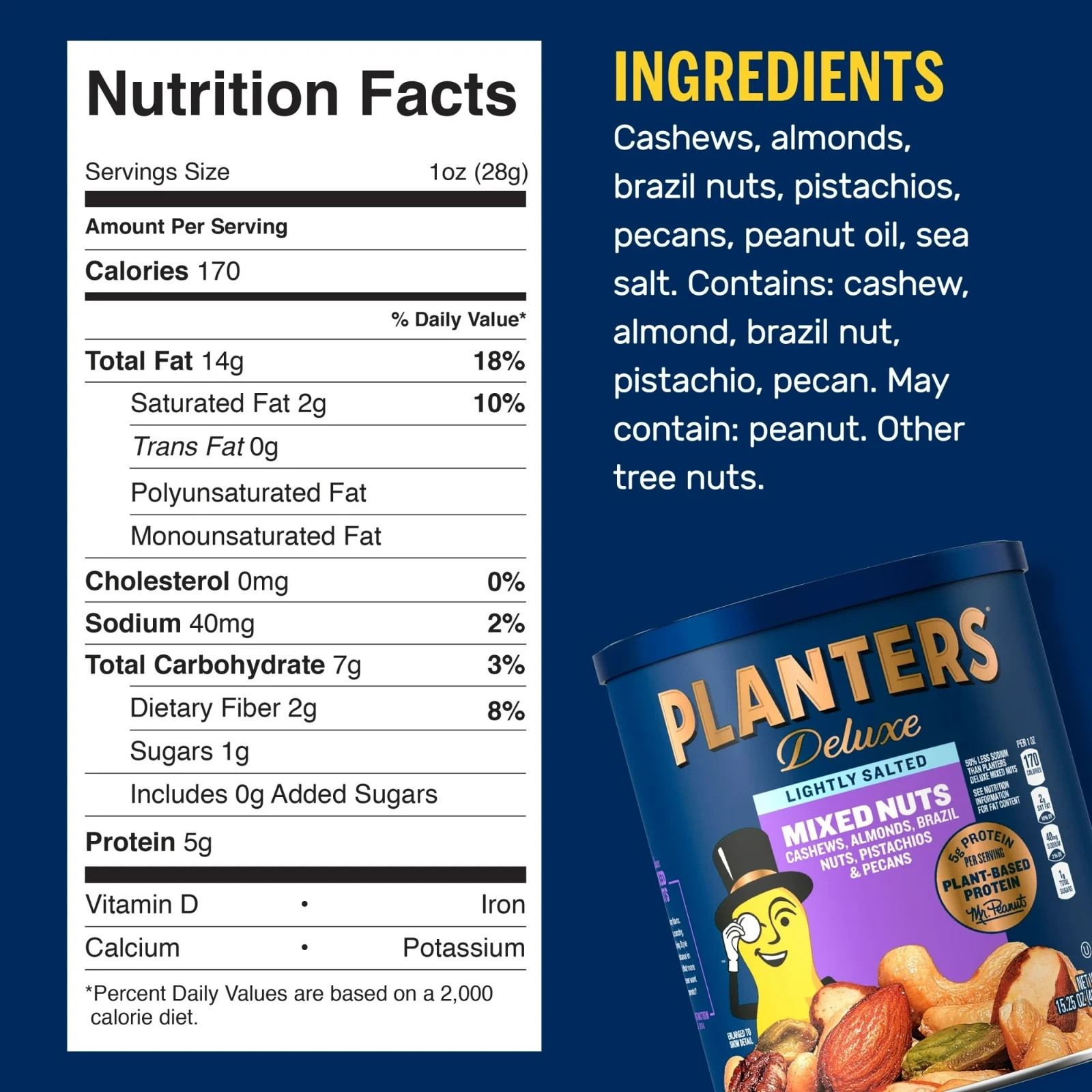 PLANTERS Deluxe Lightly Salted Mixed Nuts, Party Snack 15.25 oz Can gallery