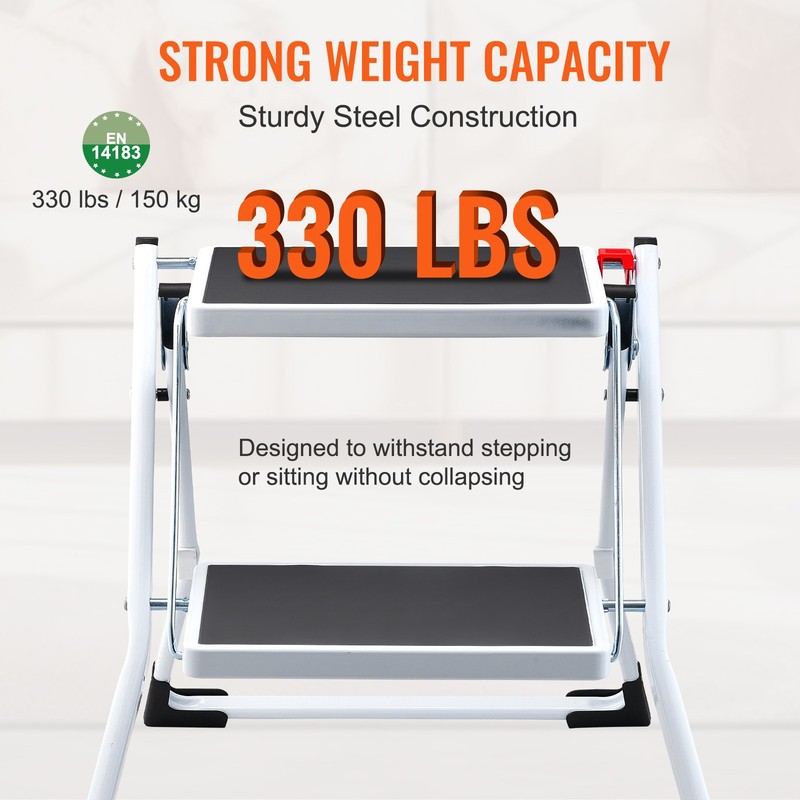 VEVOR Step Stool Ladder 2-Step Foldable 3 Adjustable Height Max Load 330lbs gallery