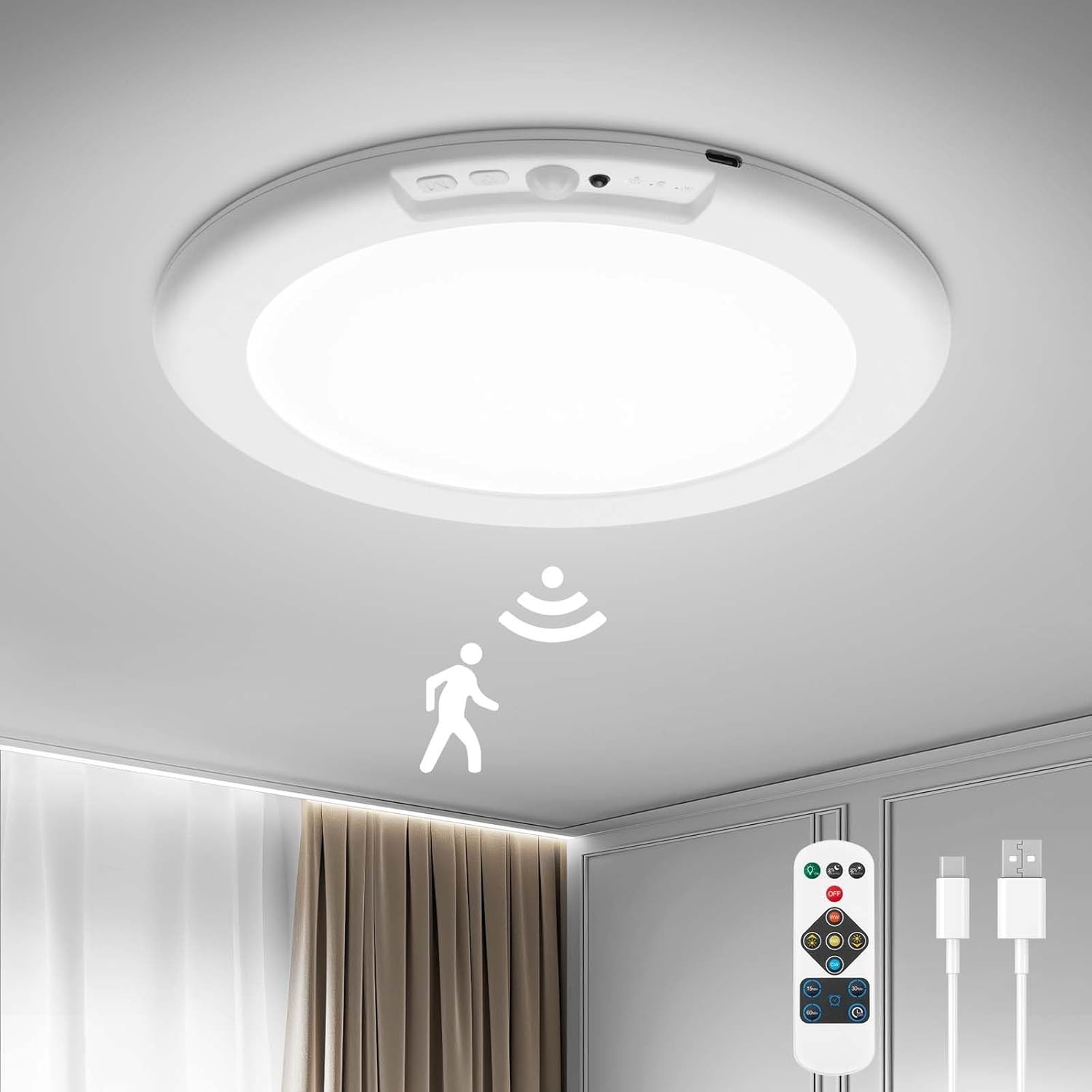 1/2/4Pack Rechargeable Motion Sensor Ceiling Light with Remote Magnetic Wireless gallery