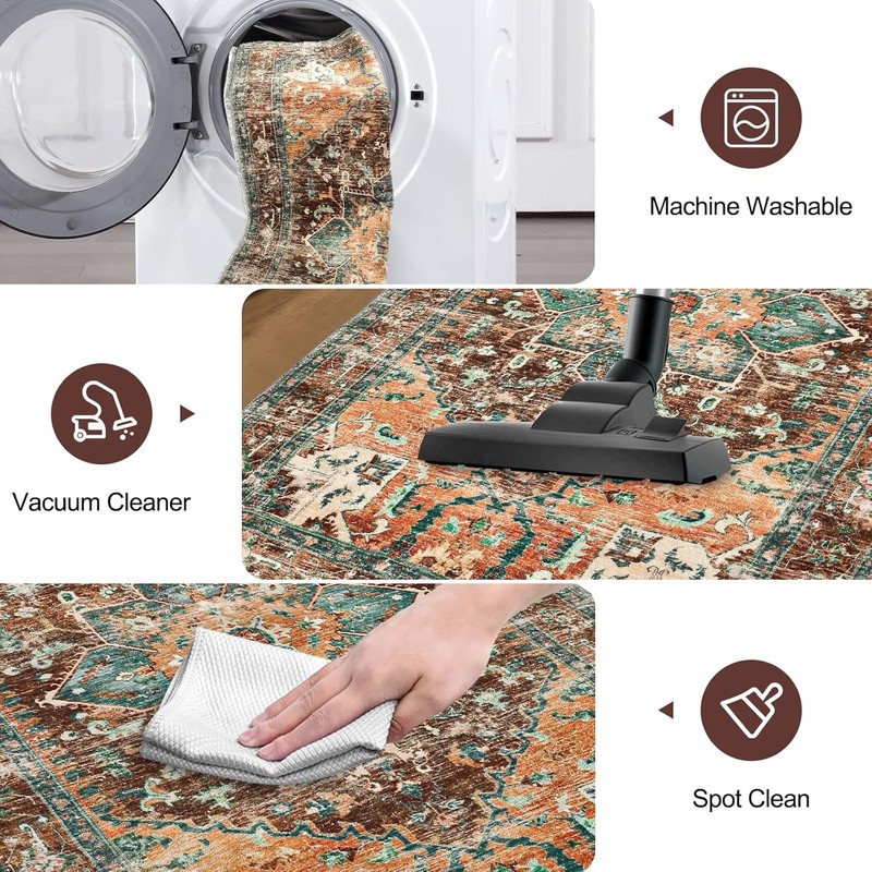 Yamaziot Washable Area Rug, 2x3 Small 2' x 3' (Rectangular), Rust/Dull Teal gallery