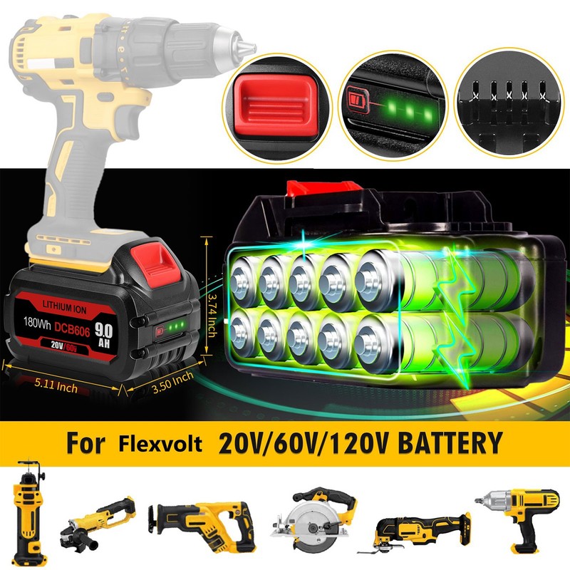 DCB609 DCB606 DCB612 For DEWALT FLEXVOLT 20V/60V MAX 9.6Ah Lithium-ion Battery gallery