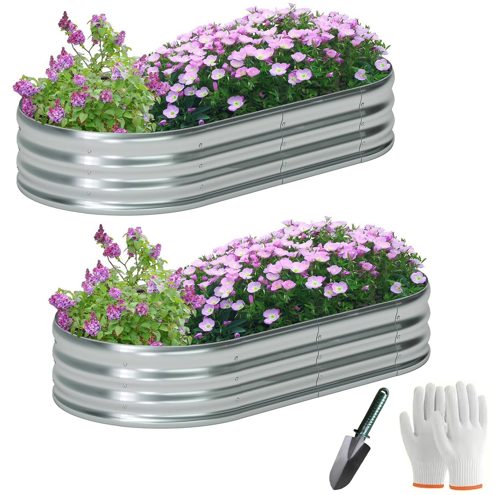 2 Pack Galvanized Raised Garden Bed Kit Oval Metal Planter Boxes Outdoor gallery