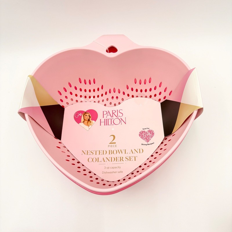 Paris Hilton Heart Shaped 2 Piece Nested Bowl and Colander Set Pink 3qt gallery