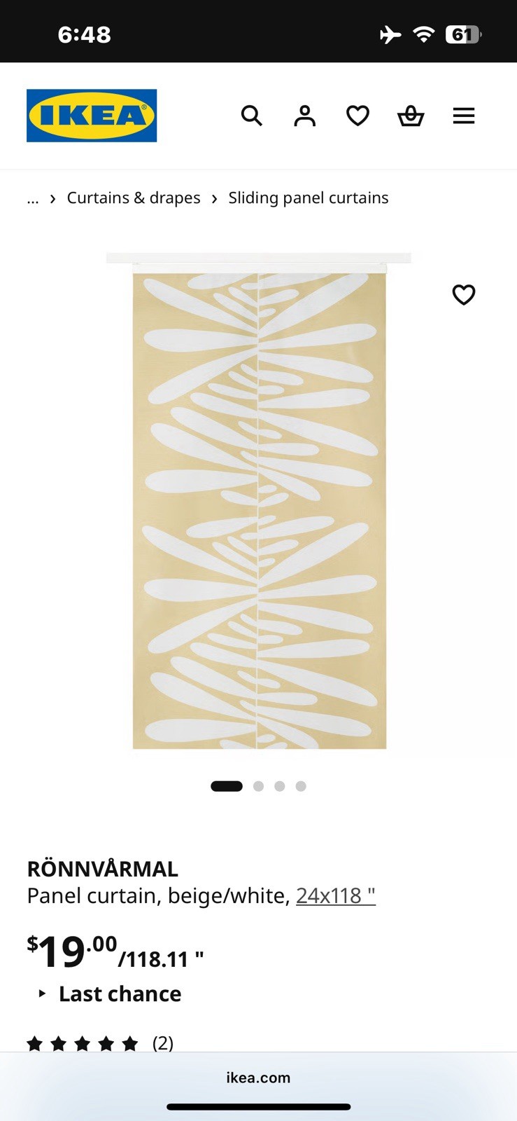 [4] X IKEA RÖNNVÅRMAL Panel curtain, beige/white, 24x118 " 005.665.74 gallery