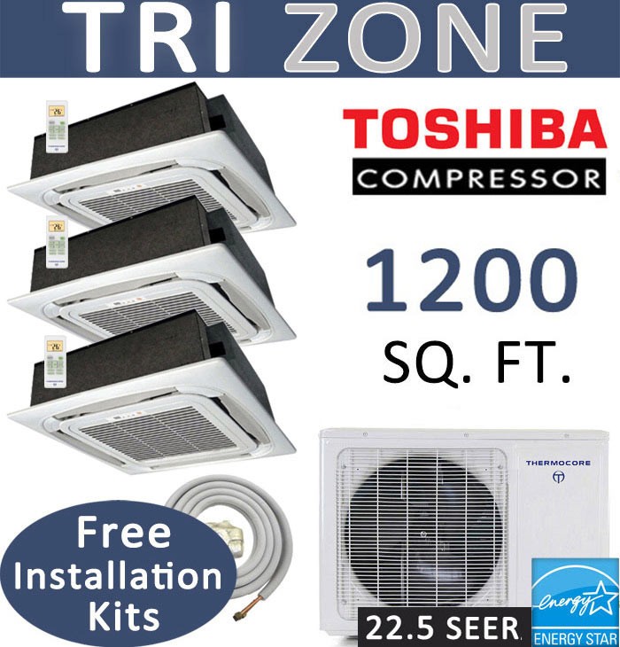27000 BTU TRI Zone Ductless Mini Split HYPER Heat Pump: 9000 x3 CEILING CASSETTE gallery