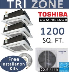 27000 BTU TRI Zone Ductless Mini Split HYPER Heat Pump: 9000 x3 CEILING CASSETTE