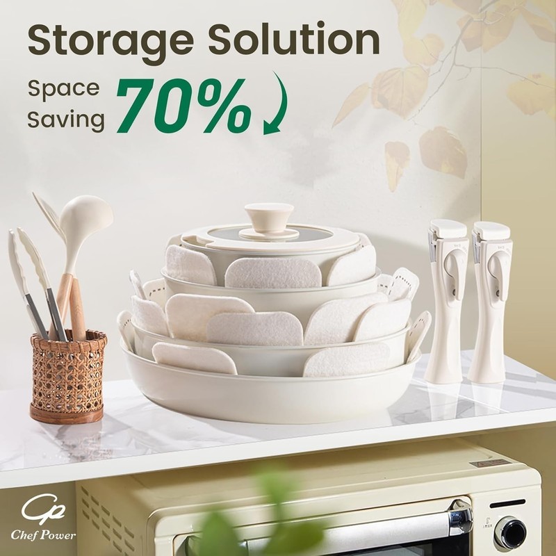Ceramic Cookware Set Non Toxic with Detachable Handles, Healthy Nonstick Pans... gallery