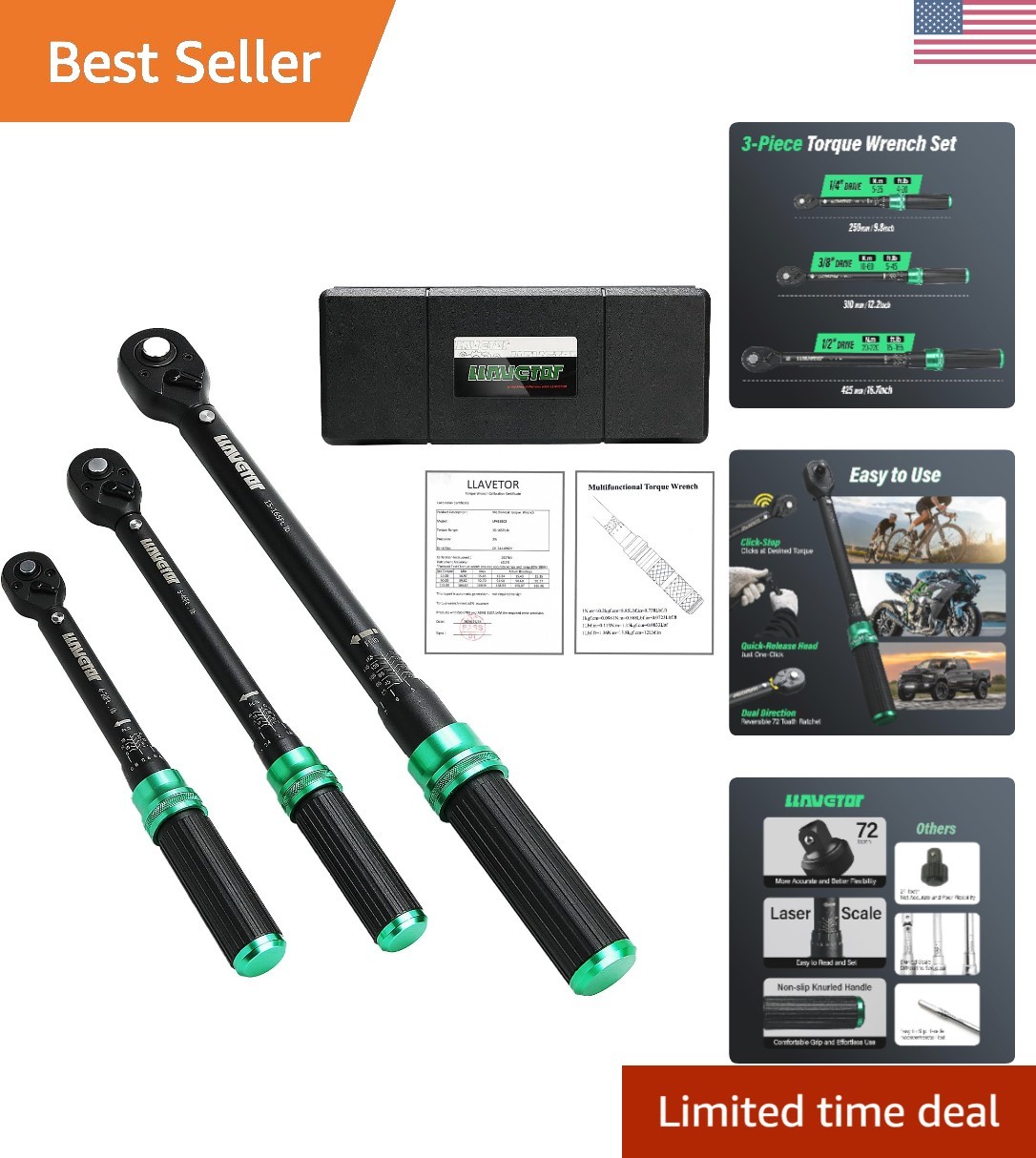 4 & /2 & 3/8 Drive Torque Wrench, 3PCS Torque Wrench Set, 4-20 ft.lb, 5-45 ft... gallery