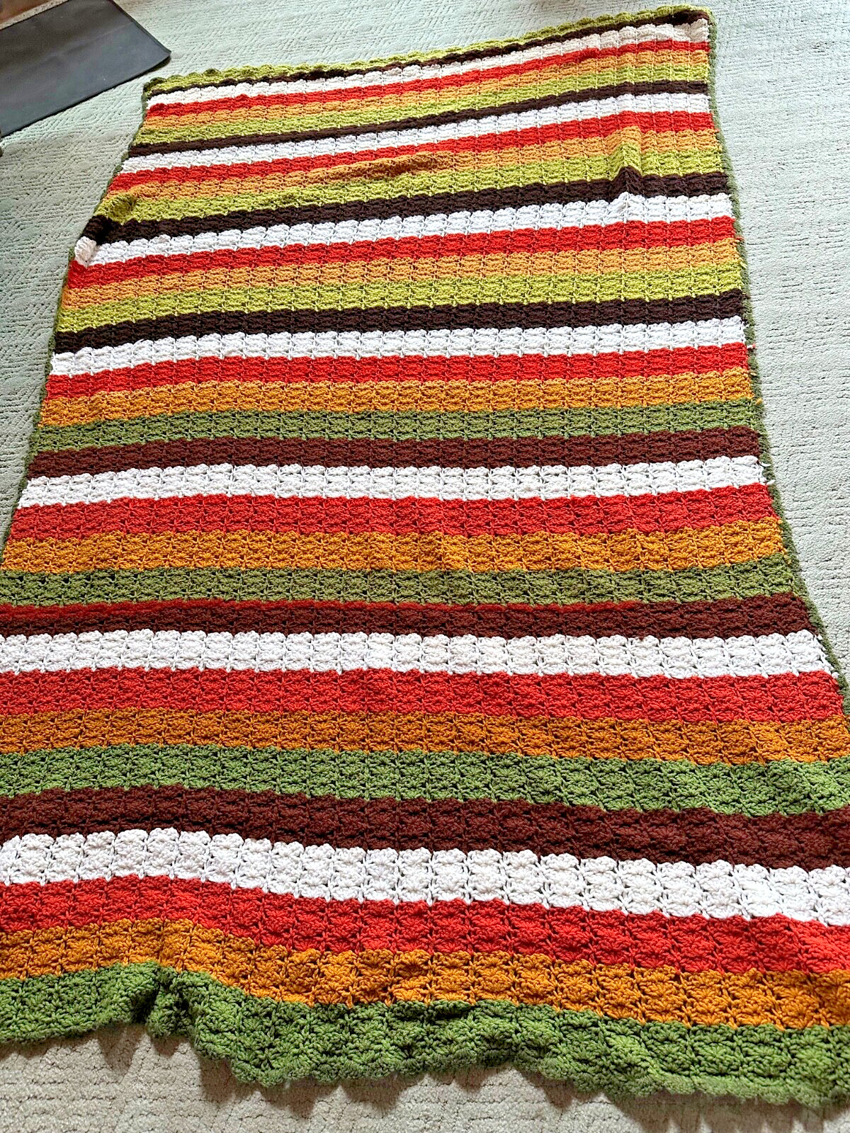 Vintage Multi Colors Striped Handmade Afghan Crochet Blanket 91”x52” Retro Color gallery