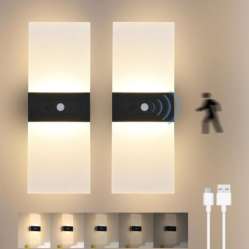 2PCS Motion Sensor Wall Sconces, Battery Operated Wall Sconce Rechargeable Light gallery
