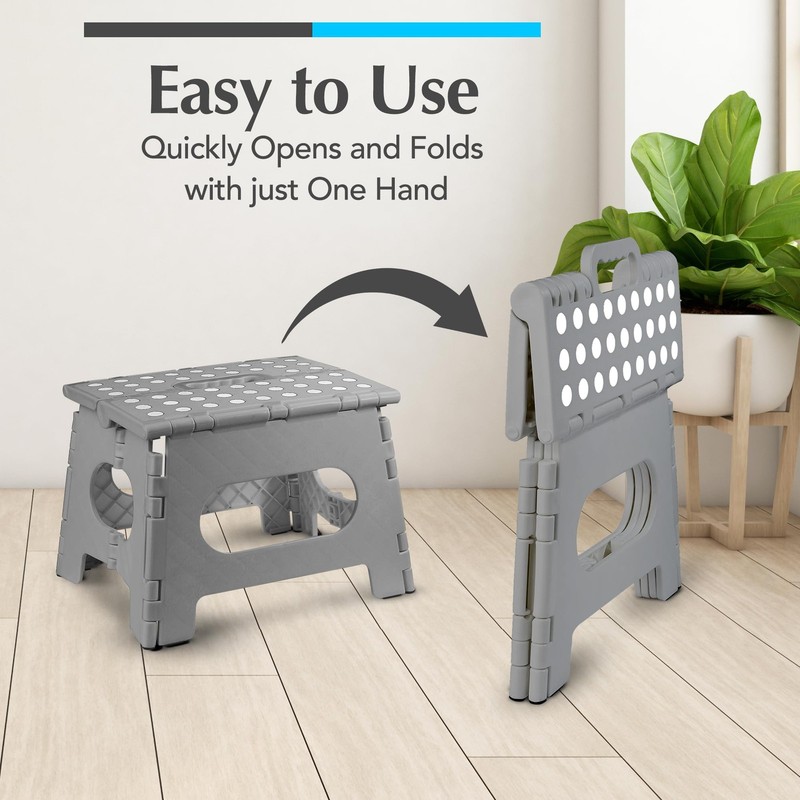 9" Folding Step Stool Lightweight Collapsible Stool One Flip Open Design Gray gallery