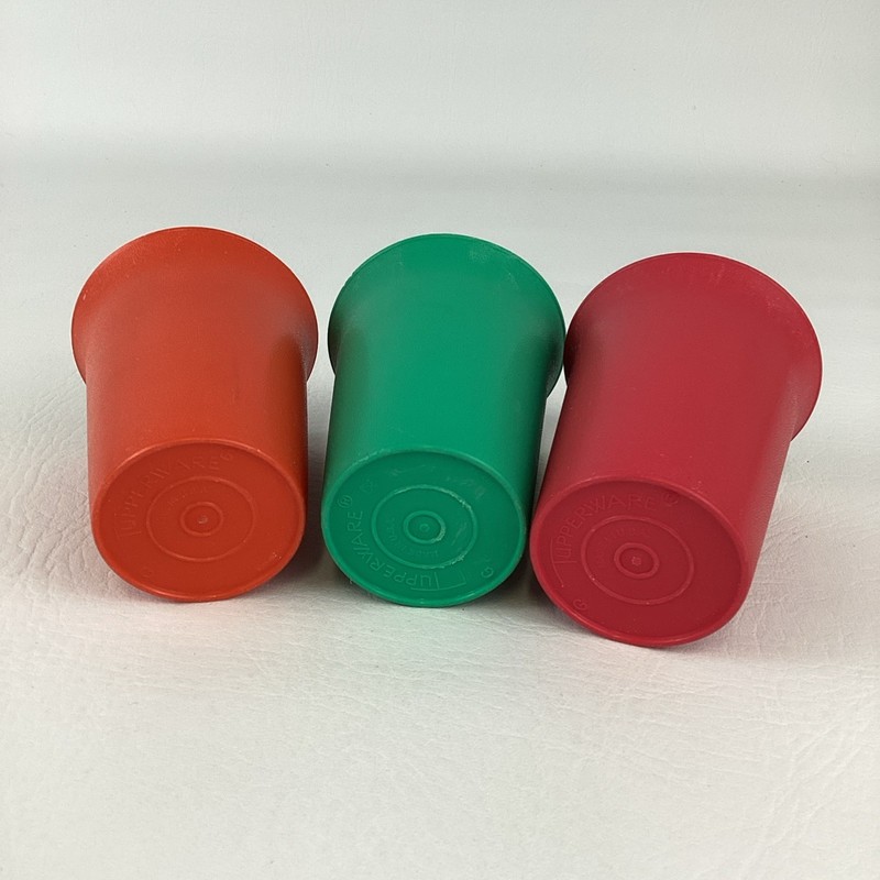 Tupperware Bell Tumblers Stacking Cups Primary Colors Red Orange Green Vintage gallery