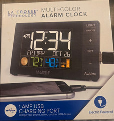 LA CROSSE TECHNOLOGY C86224 MULTI COLOR DIGITAL ALARM CLOCK W/2 USB PORTS / TEMP
