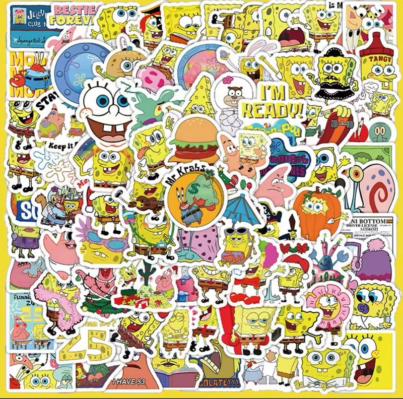 Square Sponge Cartoon MINI Stickers 100pk Assorted Fun Characters FREE SHIPPING gallery