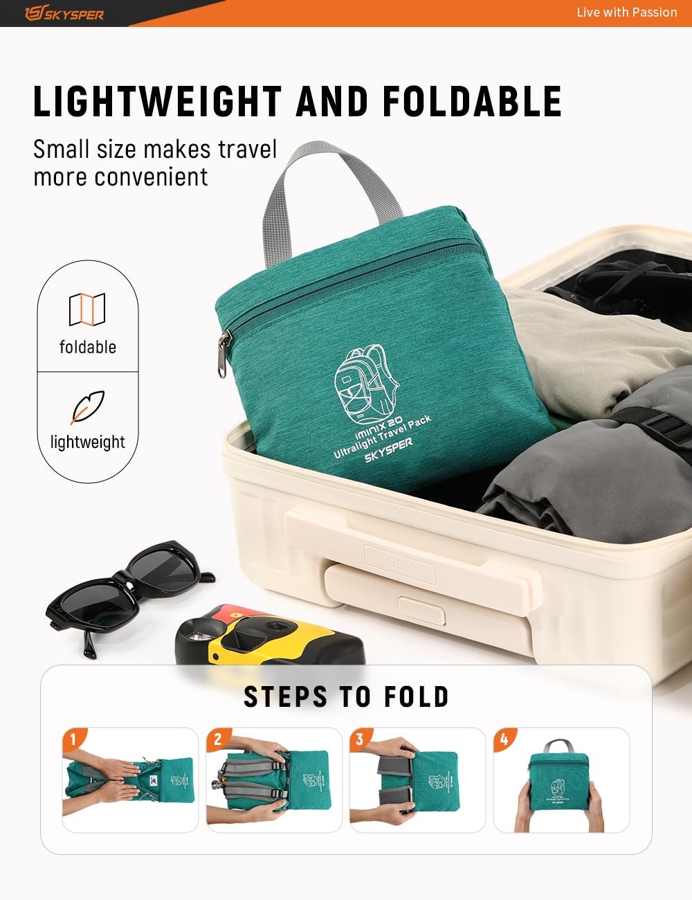 Foldable Small Backpack – 20L Lightweight Hiking Daypack with Chest Belt Pack... 3