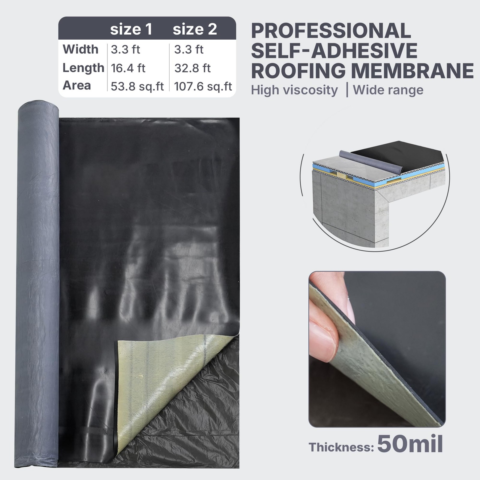 EPDM Rubber Roofing Membrane 50 Mil 39 in x 16 ft Flat/Metal Roof RV Terrace gallery