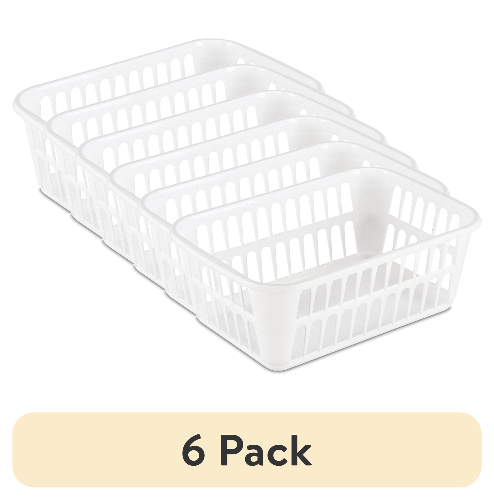(6 pack) Storage Basket, Versatile Open Plastic Bin, White gallery