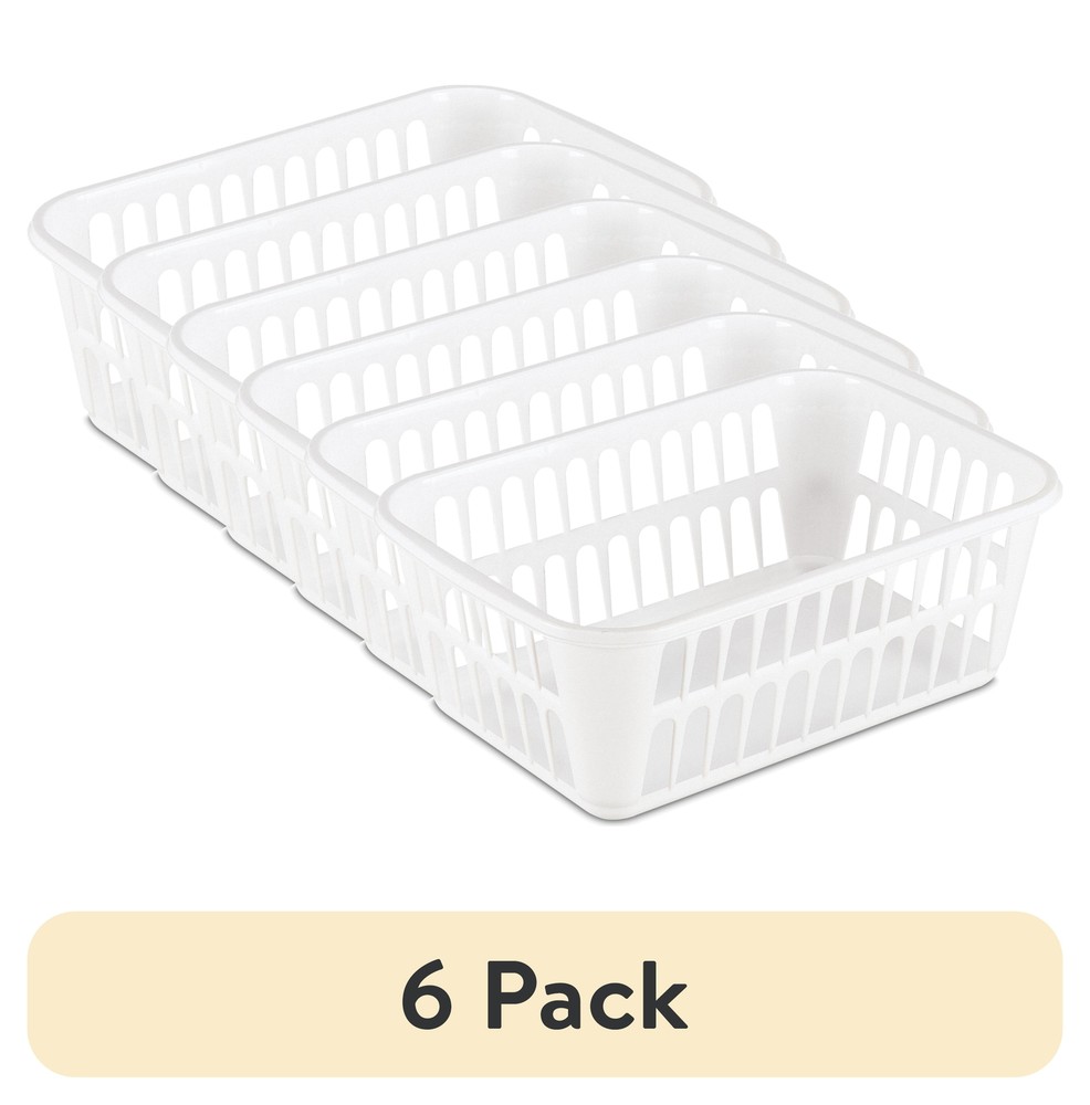 (6 pack) Storage Basket, Versatile Open Plastic Bin, White